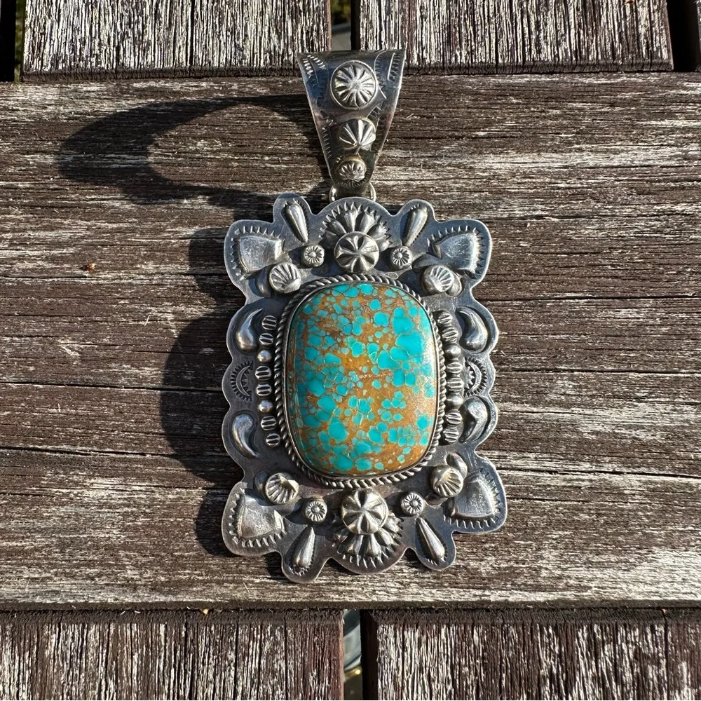 Dean Sandoval repousse silver and turquoise statement pendant - Picture 8 of 8